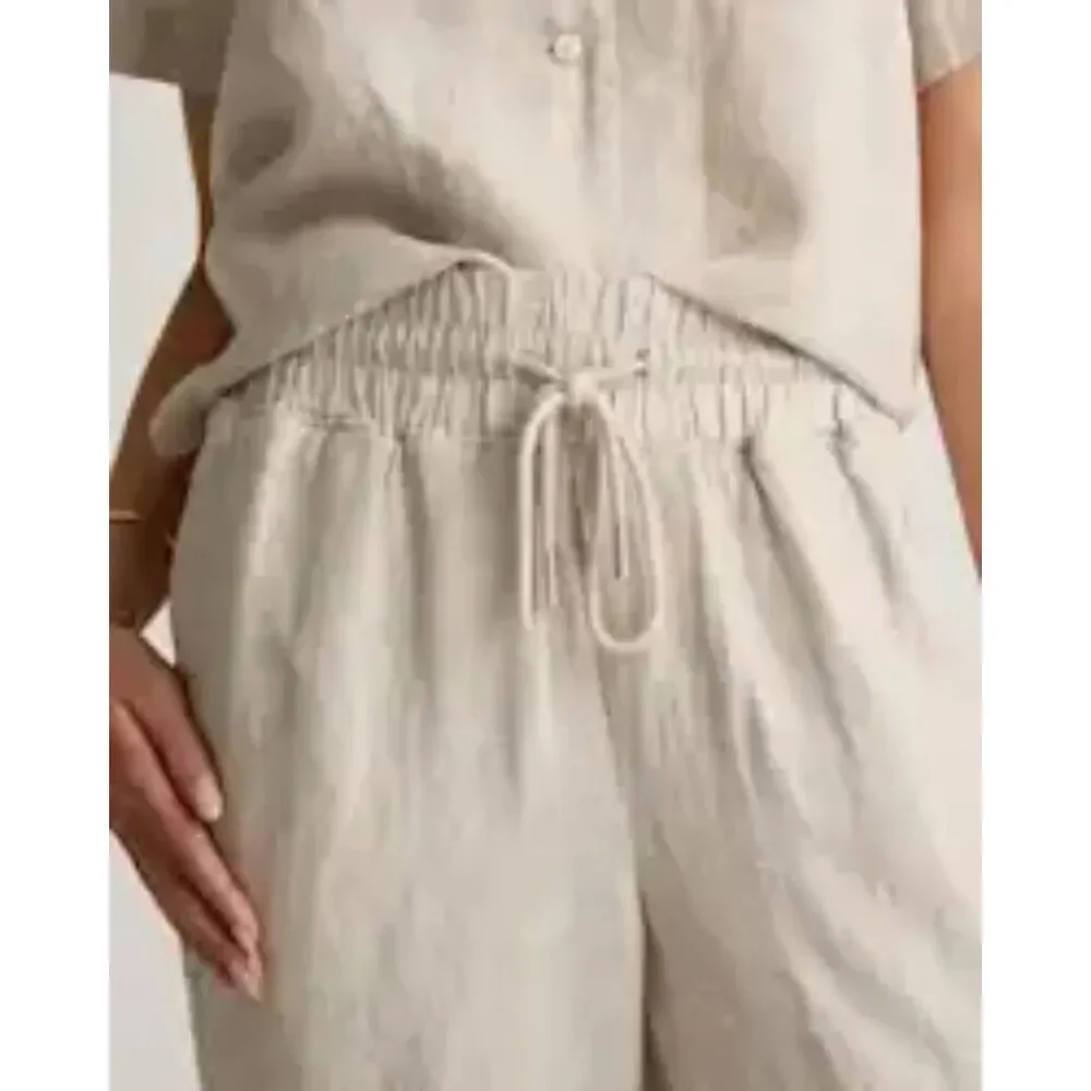 Quince Linen Wide Leg Pull On Tan Pants Size Medium
